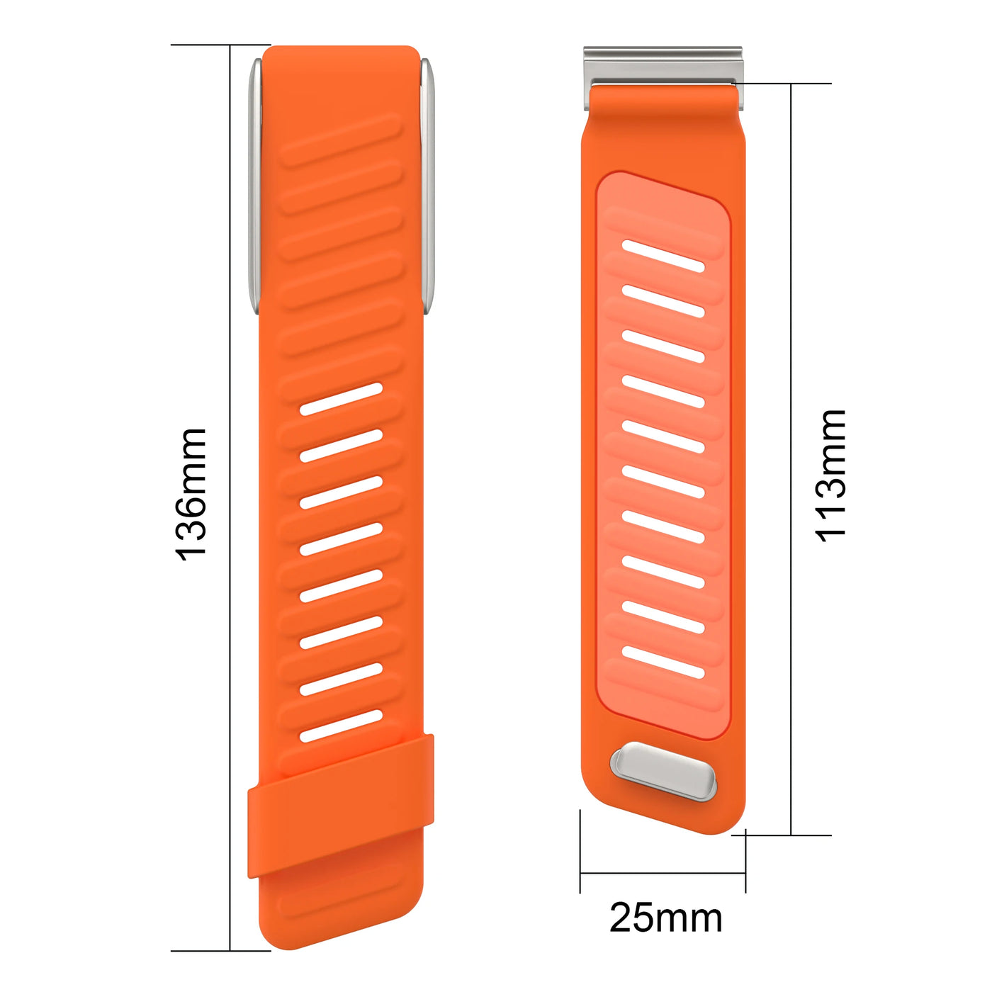 Diagram showing PulseBands replacement band dimensions: 136mm length and 113mm width