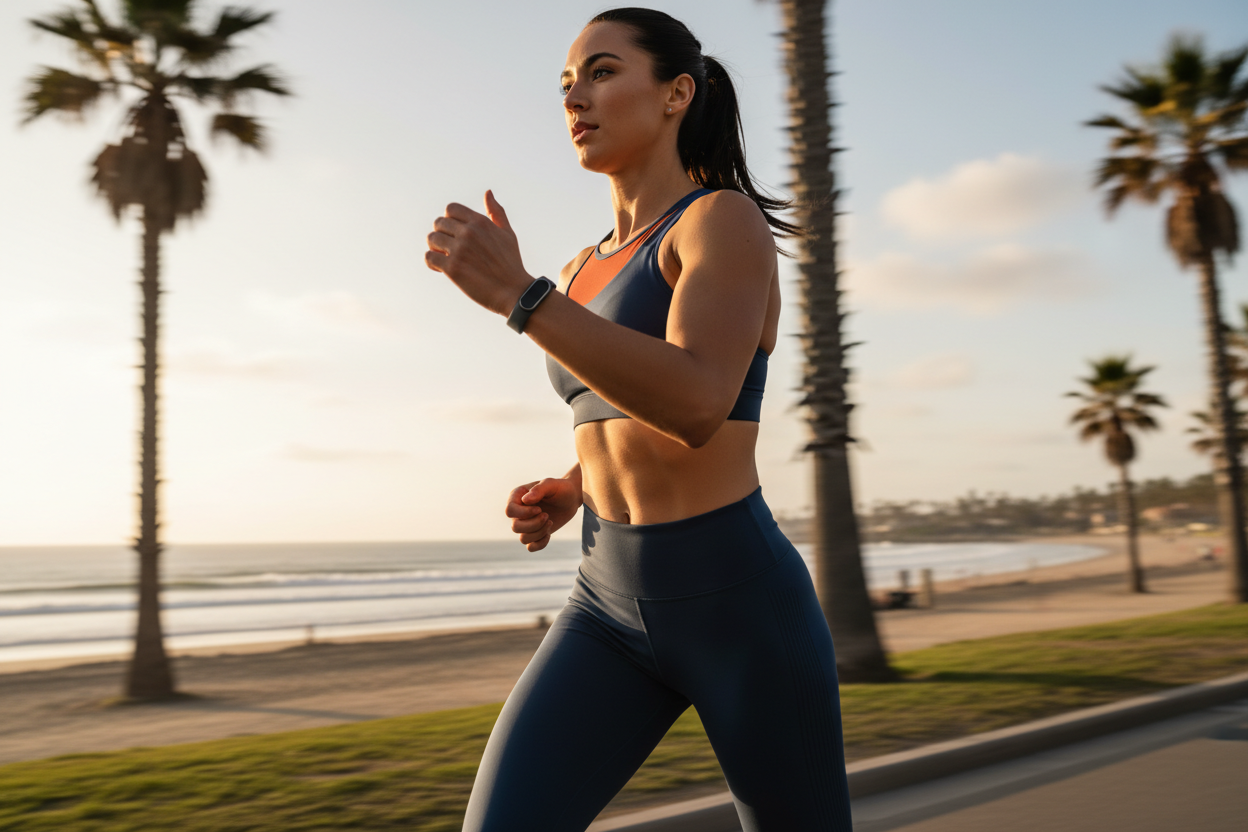 Runner on a coastal path wearing a PulseBands band